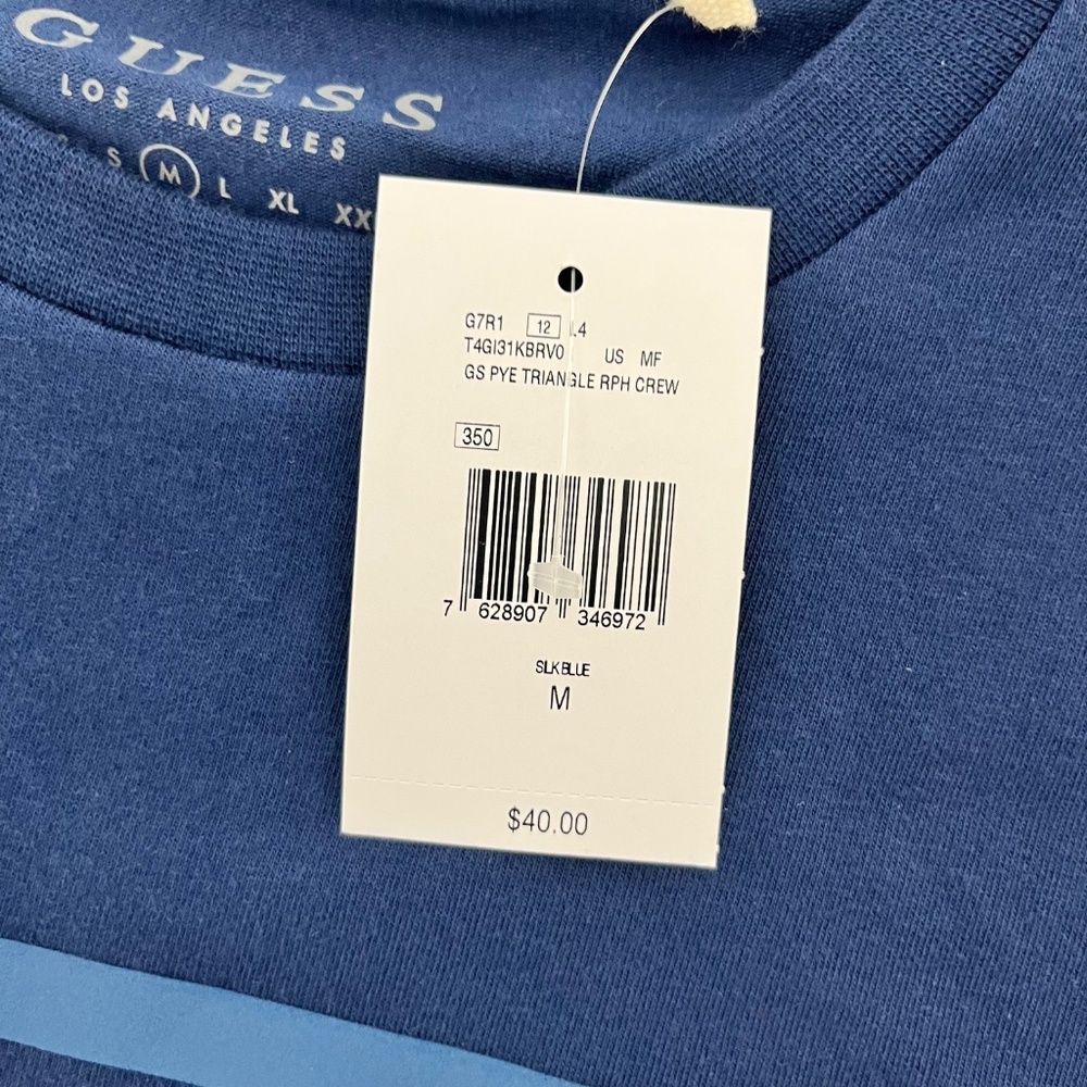 Guess Mens Size M T-Shirt SLK Blue Triangle Logo Crew Neck Short Sleeve NWT - Picture 5 of 9